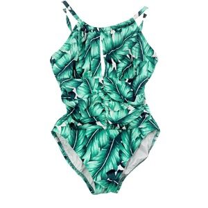 Magic Suit One Piece Swimsuit Tropical Palm Print Halter Ruched Size 10 Beach